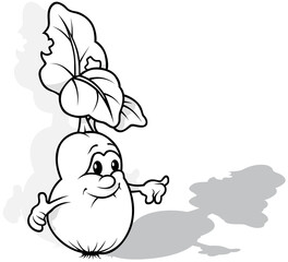 Drawing of a Smiling Radish with Hands