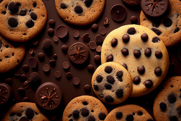 Fototapeta premium Cookies with chocolate close-up. AI Generated