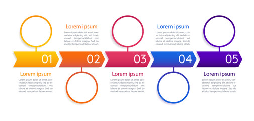 Business infographic chart design template. Professional management. Abstract infochart with copy space. Instructional graphics with 5 step sequence. Quicksand Medium, Myriad Regular fonts used