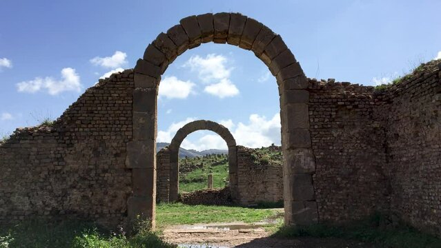 Roman arches in the ancient city of Cuicul. UNESCO world heritage site. Djemila, Setif, Algeria