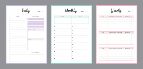 3 set of Daily monthly yearly planner. (Purple) 