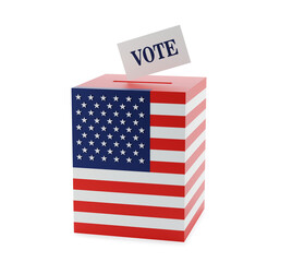 3d illustration. US election concept. USA flag ballot box and vote card