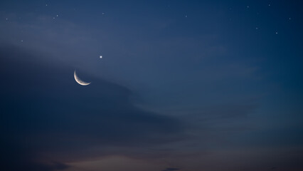Sky Crescent Moon Night Ramadan Eid Background,Star Dark Blue Islamic Card Kareem Islam Ramazan Arabian Mubarak Sunset Muslim Arab Lantern Celebration New year Muharam,Al Adha Fitr Arabian Mecca.