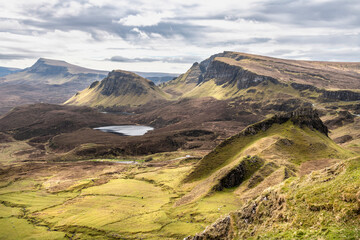 Beautiful panorama view of Quiraing, Scotland, Isle of Skye