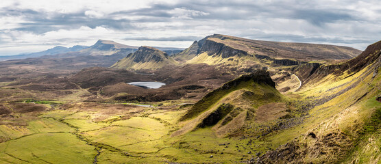 Beautiful panorama view of Quiraing, Scotland, Isle of Skye