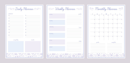 3 set of Daily weekly monthly planner. (purple)