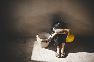 Children are forced to work in construction areas. Human rights concepts, December 10 Stop child...
