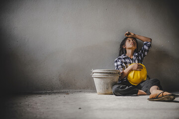 Children are forced to work in construction areas. Human rights concepts, December 10 Stop child...