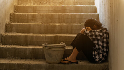 Stop abusing boy violence. child bondage , violence, terrified , A fearful child , Human Rights Day concept.