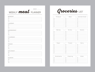 Meal Planner and groceries list planner. Plan you food day easily. Vector illustration.