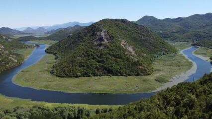 Aerial pictures made with a dji mini 4 pro drone over the river bends of Lake Skadar, Montenegro.