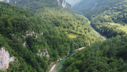 Tara River and bridge, Montenegro. Aerial view.