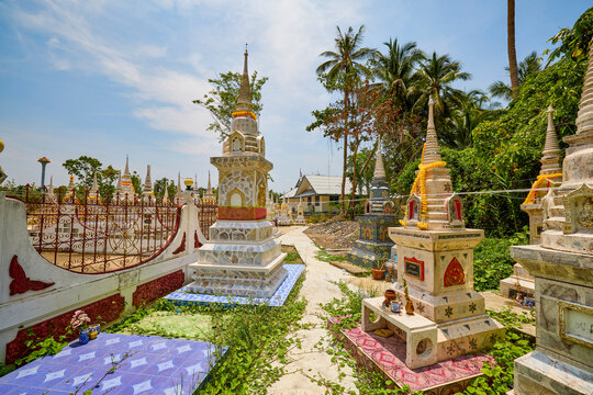 Damnoen Saduak - Thailand May 23, 2023. images of Damnoen Saduak with the temples located on the banks of the river.