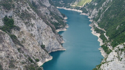 Obraz na płótnie Canvas Piva Lake and Canyon, Montenegro. Aerial view.