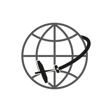A passenger plane flies around the earth.. Vector illustration. stock image.