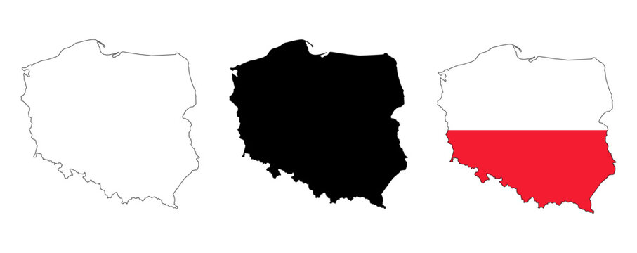 Fototapeta Vector map of Poland. Highly detailed vector outline, black silhouette. All are isolated on white background