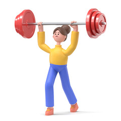 Fototapeta na wymiar 3D illustration of Asian woman Angela lifting weights.3D rendering on white background. 