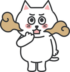 White cartoon cat worries about bad breath, vector illustration.