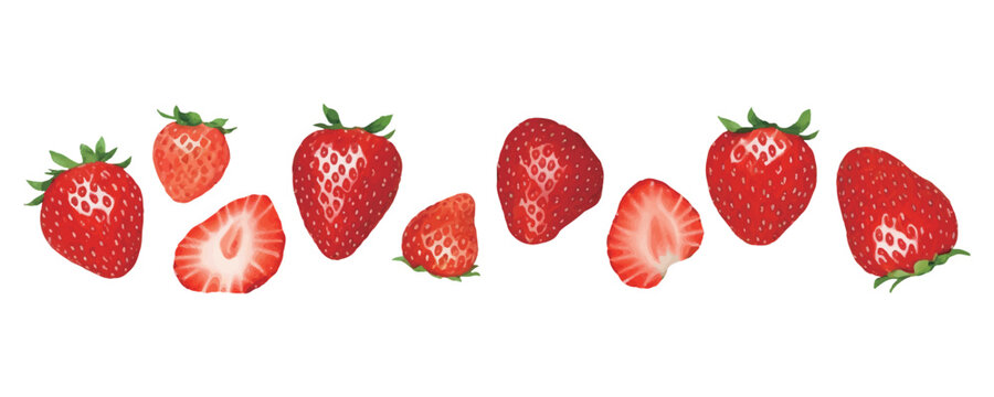さまざまな苺の水彩イラストセット　AI生成画像