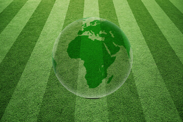 Green soccer field with earth globe sphere illustration. © robsonphoto