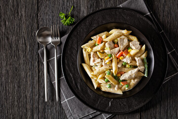 Creamy Chicken and Penne Pasta Casserole in bowl