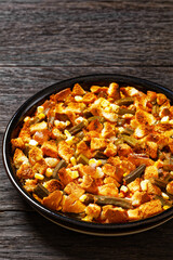 retro okra and rice casserole in baking dish