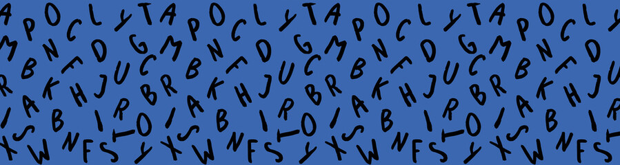 template with the image of keyboard symbols. set of letters. Surface template. blue background. Horizontal image. Banner for insertion into site.