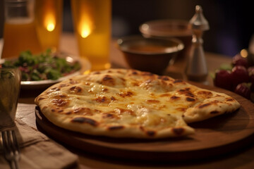 Homemade Indian food Naan Flatbread made with Whole Wheat and melt cheese on top