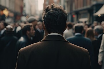 Business in the city. Crowded streets. Businessman in suits walking on background