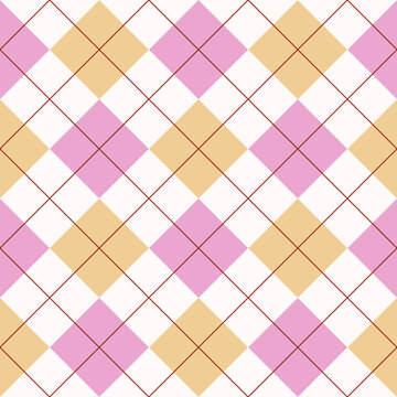 Seamless pink beige argyle pattern. Traditional diamond check print. Vintage seamless background.