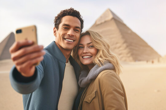 AI generated image of couple selfie in Giza Cairo