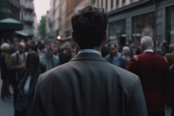 Fototapeta premium Business in the city. Crowded streets. Businessman in suits walking on background