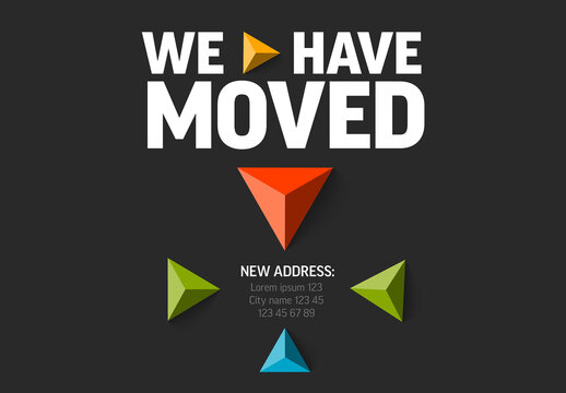 We have moved minimalistic dark flyer template with fresh triangle arrows