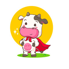 Obraz na płótnie Canvas Cute hero cow cartoon character. Adorable animal concept design. Isolated white background. Vector illustration
