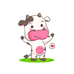Obraz na płótnie Canvas Cute happy cow cartoon character. Adorable animal concept design. Isolated white background. Vector illustration