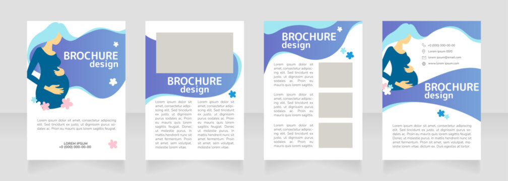 Prenatal meditation blank brochure design. Template set with copy space for text. Premade corporate reports collection. Editable 4 paper pages. Rounded Mplus 1c Bold, Nunito Light fonts used
