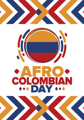 Afro-Colombian Day in Colombia. Celebrate annual in May 21. Freedom day poster. National holiday. Colombian flag. Afro-Colombian culture, history and heritage. Tradition pattern. Vector illustration