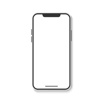 Notch Smartphone Realistic White Mobile Device Shadow Mockup Vector Illustration