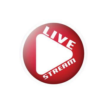 Red live broadcast button. Live video stream button for bloggers, any online broadcast. Live webinar. Live broadcasts. Design for live performances