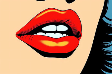 woman toothpaste poster teeth lip lipstick pop red fashion illustration symbol. Generative AI.