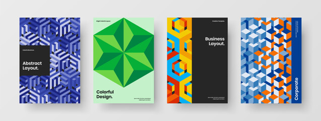 Obraz premium Vivid mosaic shapes company identity illustration set. Modern booklet design vector layout bundle.
