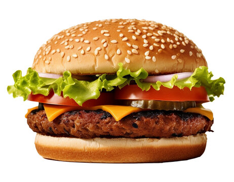 Veggie burger tower burger isolated on white background, AI generative