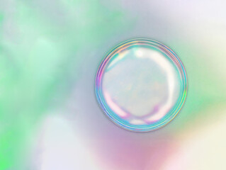 Empty round petri dish or glass slide on holographic background. Mockup for cosmetic or scientific product sample digital illustration