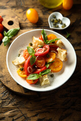 Traditional homemade bread salad with tomatoes	