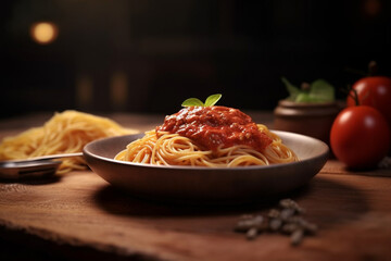 Photo of delicious Bolognese spaghettis in a plat