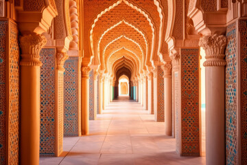 Obraz premium interior of a beautiful islamic mosque with ornate archway. Generative ai