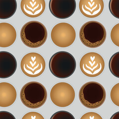 Pattern coffee in cups coffee beans coffee instant cup coffee machine coffee shop vector illustration
