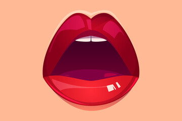 Female red lips, sexy woman mouth with smile, kiss Free Vector