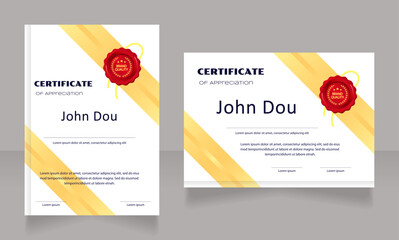 Economic developer certificate design template set. Vector diploma with customized copyspace and borders. Printable document for awards and recognition. Syncopate, Poller One, Arial Regular fonts used