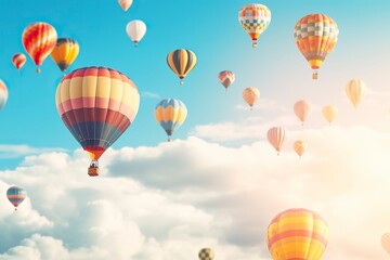 Obraz premium Colorful hot air balloons with tourists, traveling through the sky. Ai generated.